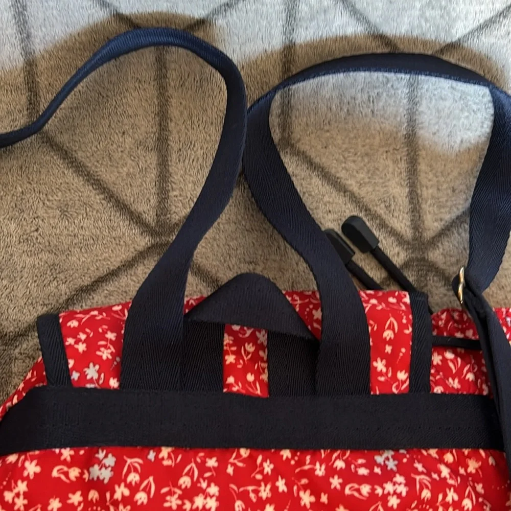 LeSportSac Cute Red and blue floral medium backpack and pouch set